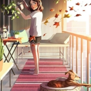 Banner di Danzaterapia, immagine di una ragazza con lo sguardo verso le foglie che volano via